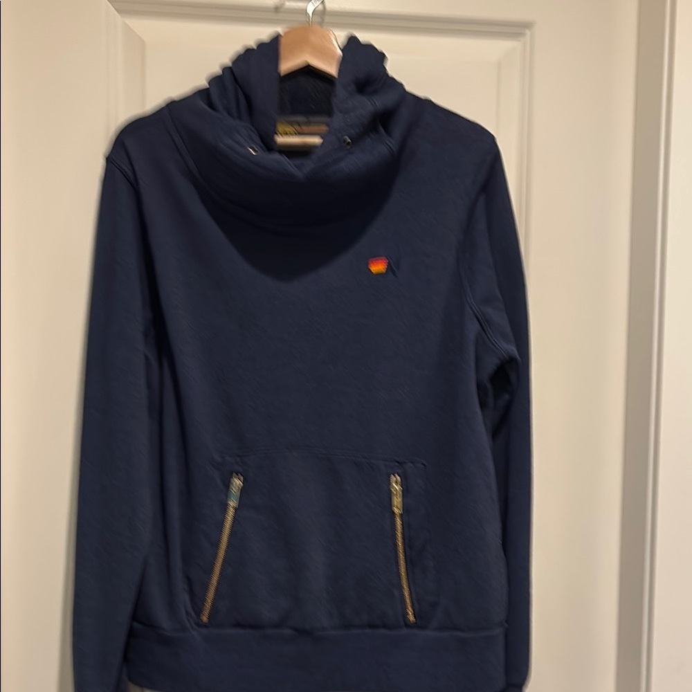 Aviator Nation Navy Blue Funnel Neck Hoodie with Small Rainbow Logo